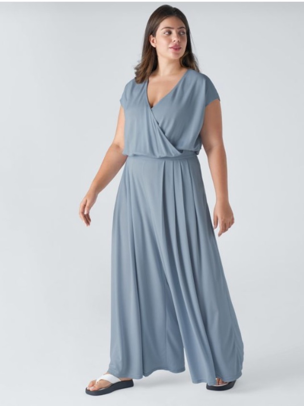 Halara V-Neck faux wrap waffle wide-leg jumpsuit